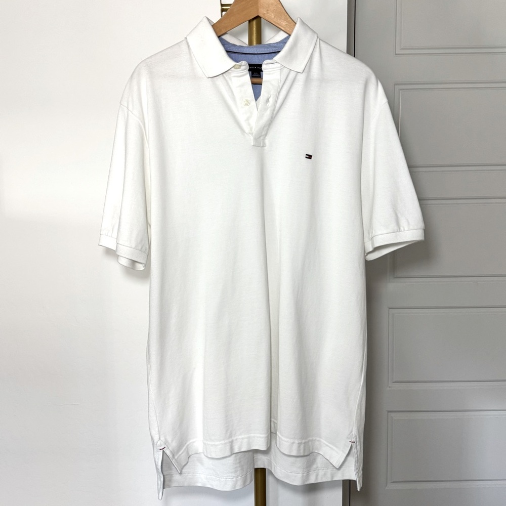 Tommy Hilfiger White Pique Short Sleeve Polo L Blokecore Tenniscore Office